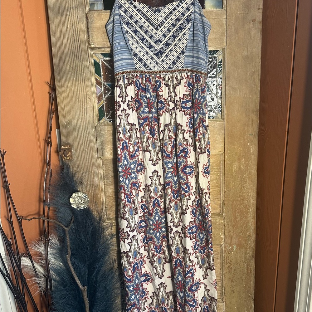 Flying Tomatoes Sm Boho Maxi Dress with Spaghetti Straps and Abstract Patterns